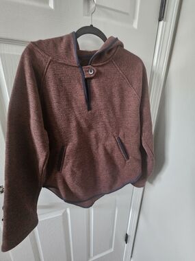 prAna Polartec Fleece Quarter-Button Hooded Pullover - Women's Large - Rust/Brow